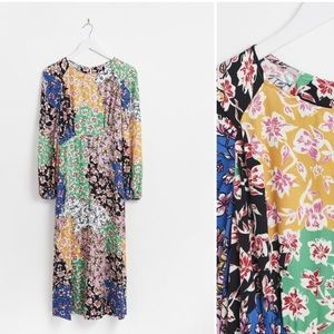 Oliver Bonas Patched Floral Print Multicolored Midi Dress‎